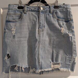 Distressed Jean Mini Skirt